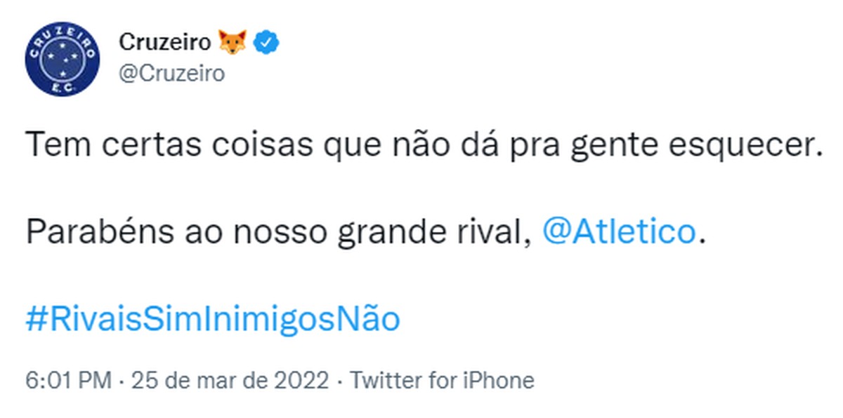 Em alusão a goleada, Cruzeiro parabeniza Atlético-MG pelo aniversário às 6h01 - Globo.com